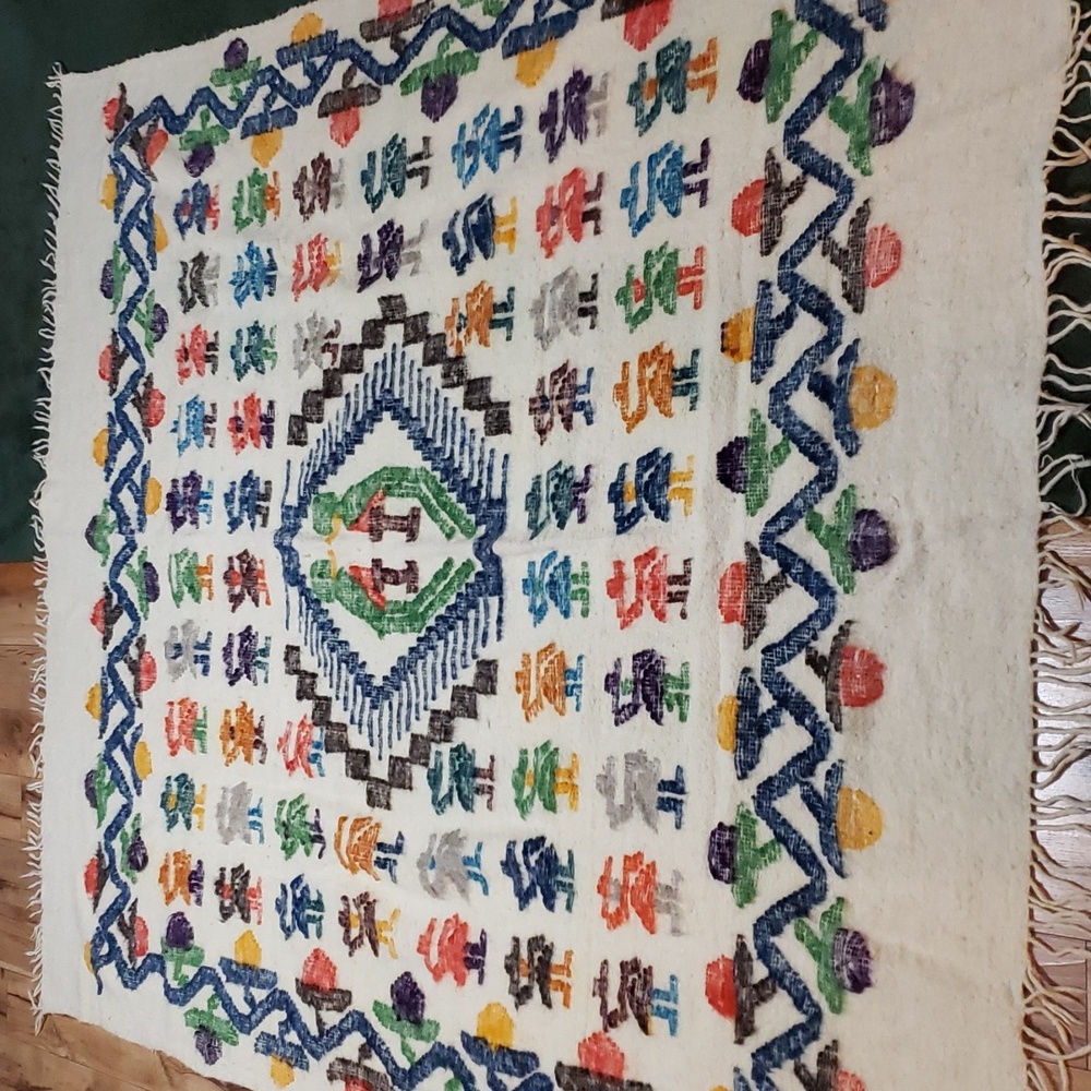 ❤ VINTAGE | Peruvian Wool Blanket Large Heavy Slubby Fringe